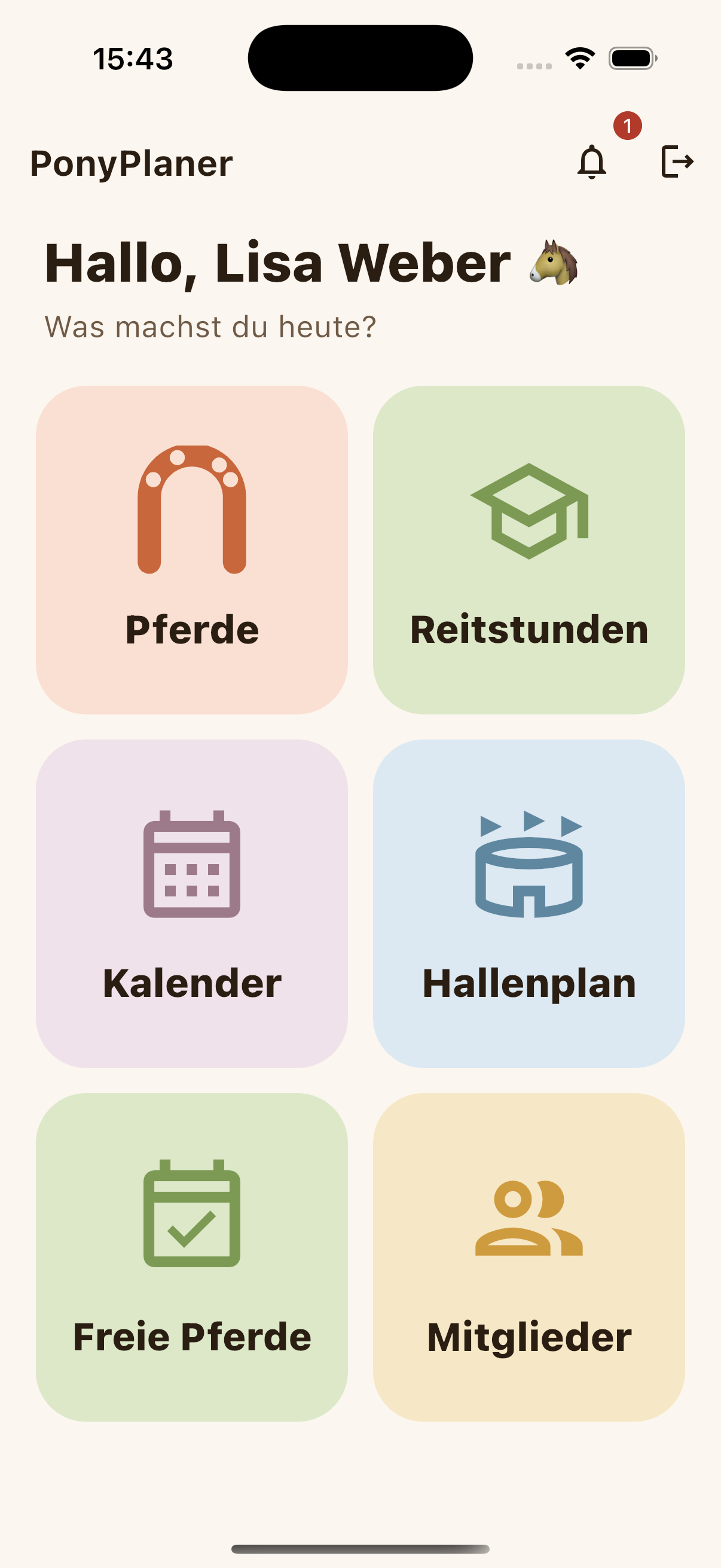 PonyPlaner App – Startbildschirm